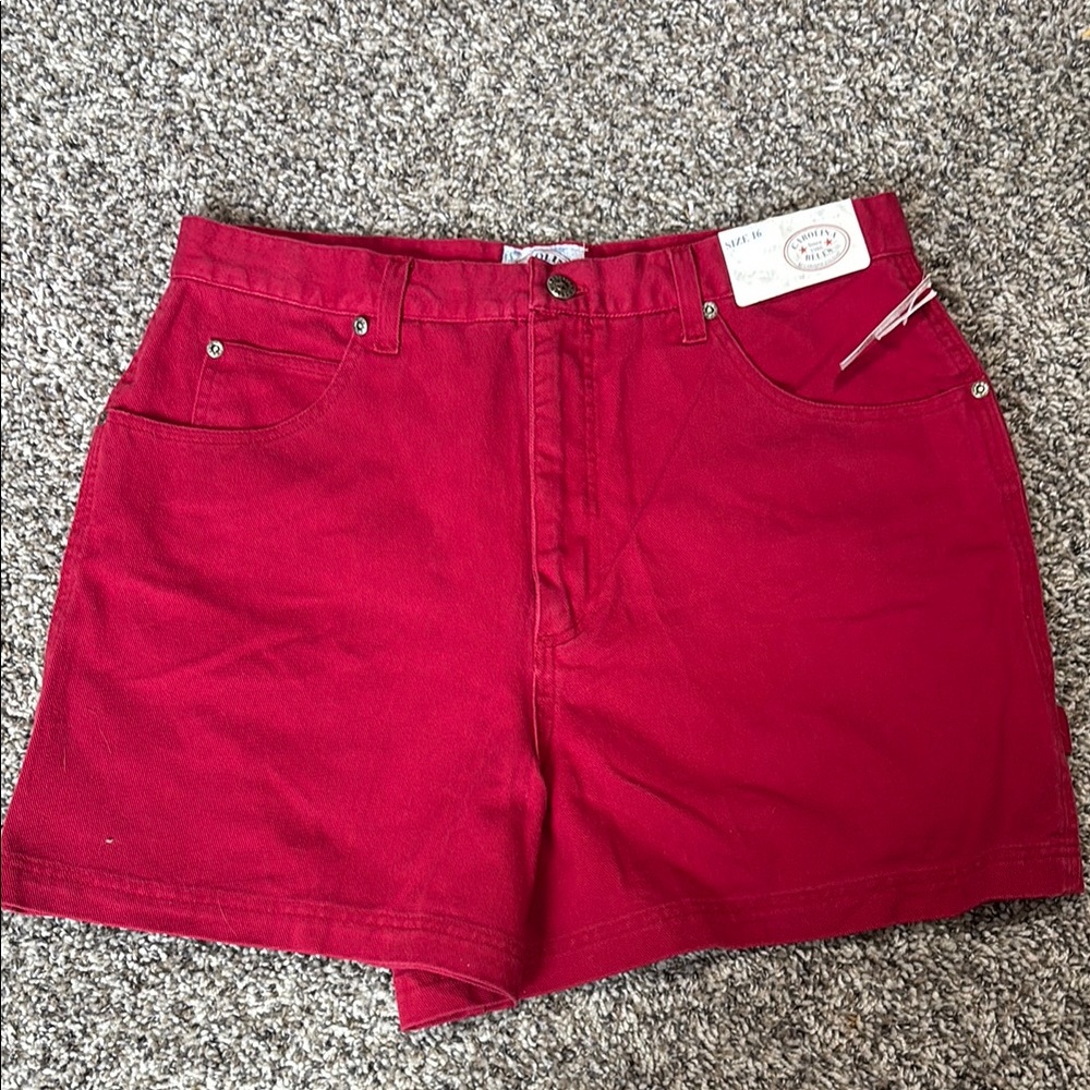 Women's Red Denim Shorts